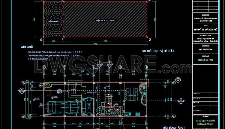 350. CAD design drawings for a 4-story townhouse with dimensions of 5m x 14.7m