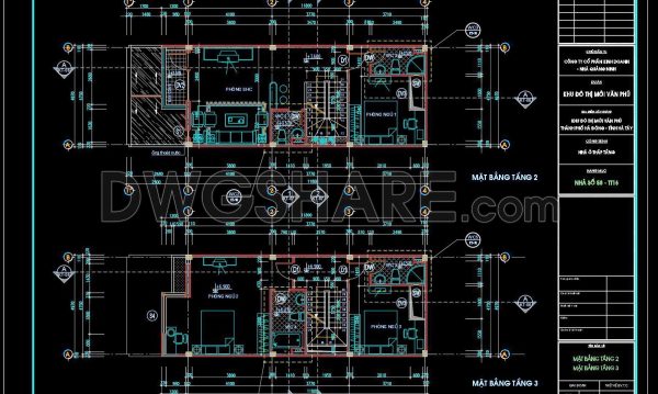 350. CAD design drawings for a 4-story townhouse with dimensions of 5m x 14.7m