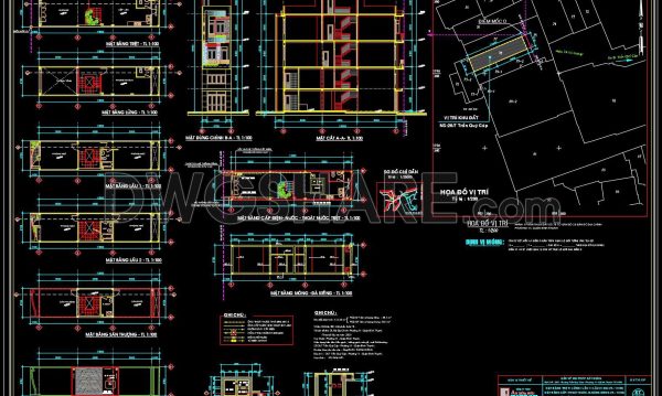 351. CAD design drawings for a 4-story townhouse with dimensions of 3.7m x 15m