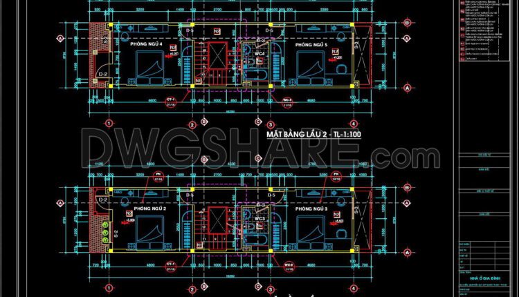352. CAD design drawings for a 4-story townhouse with dimensions of 3.7m x 16.2m