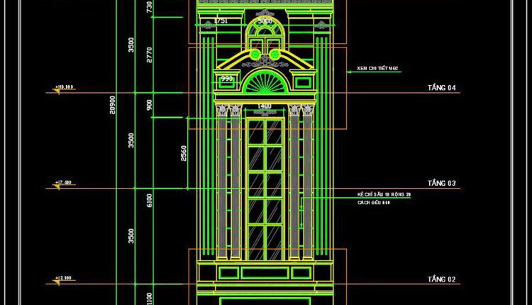 353. CAD design drawings for a 4-story townhouse with dimensions of 5m x 16m