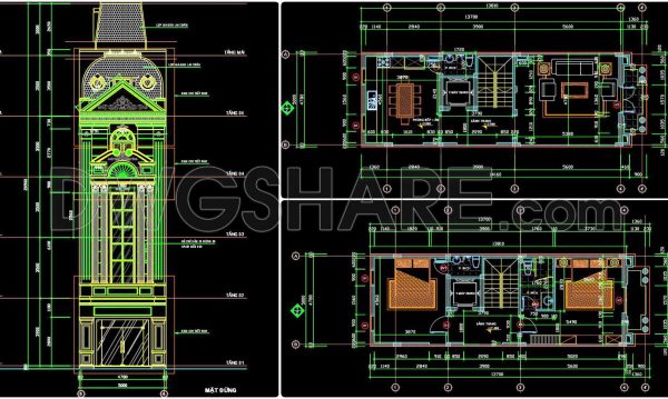 2 years ago
                

                
             921353. CAD design drawings for a 4-story townhouse with dimensions of 5m x 16m