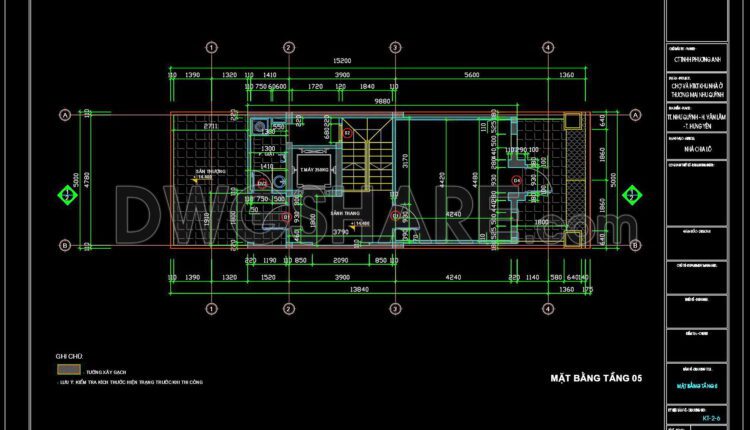 353. CAD design drawings for a 4-story townhouse with dimensions of 5m x 16m