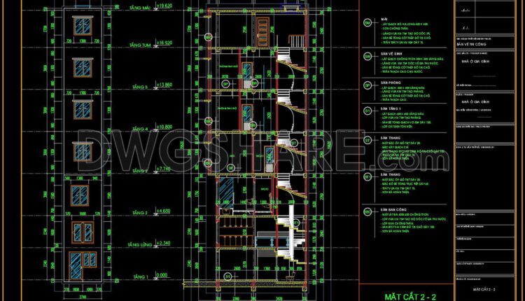 355. CAD design drawings for a 6-story townhouse with dimensions of 4m x 7m