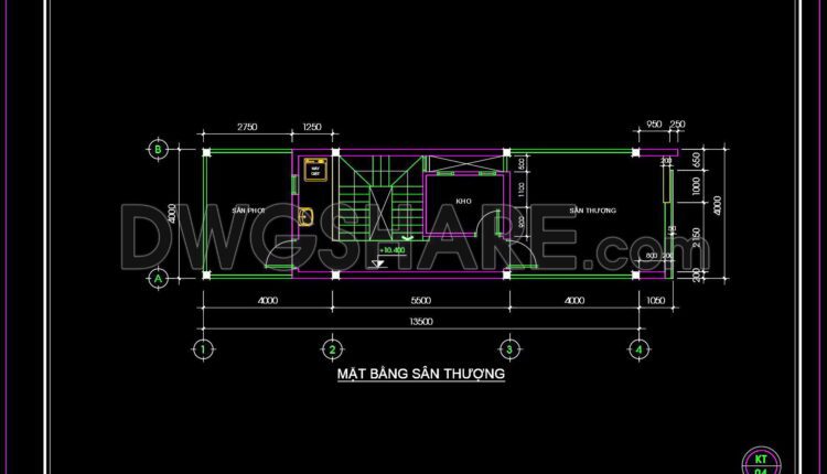 357. CAD design drawings for a 3-story townhouse with dimensions of 4m x 13.5m