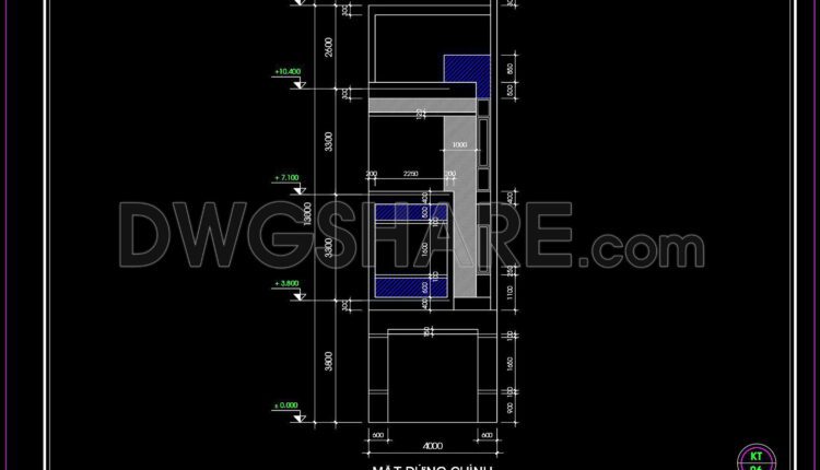 357. CAD design drawings for a 3-story townhouse with dimensions of 4m x 13.5m