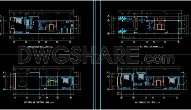 358. CAD design drawings for a 5-story townhouse with dimensions of 4.9m x 18.5m (1)