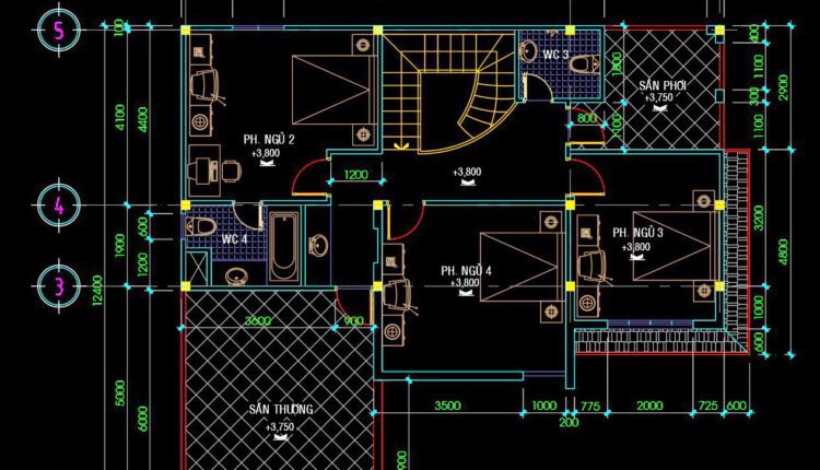 359. Download CAD Design Drawings for a 2-Story House with Dimensions 12.7m x 12.4m
