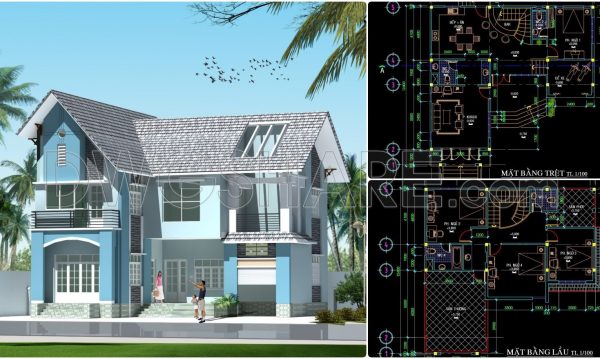 359. Download CAD Design Drawings for a 2-Story House with Dimensions 12.7m x 12.4m