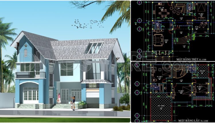 359. Download CAD Design Drawings for a 2-Story House with Dimensions 12.7m x 12.4m