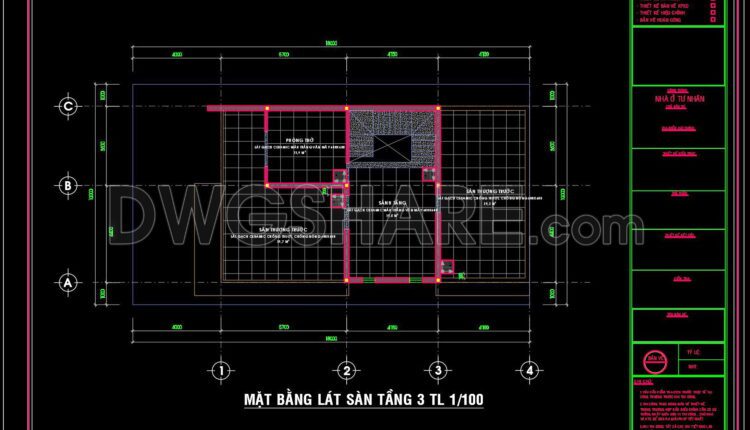 36. Download free detailed CAD drawings of floor plans for a 3-story townhouse