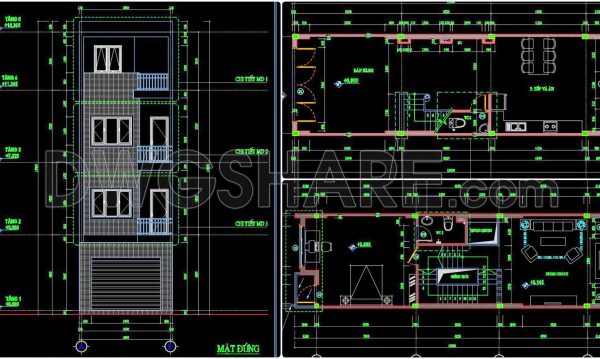 360. Download CAD Design Drawings for a 4-Story House with Dimensions 4.8m x 15m