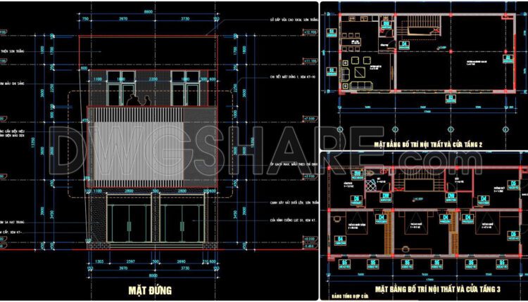 361. Download CAD Design Drawings for a 3-Story House with Dimensions 8m x 15m