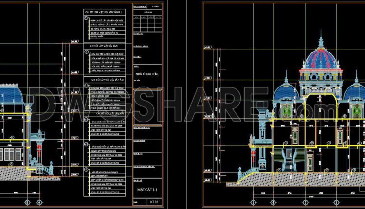 362. Download CAD design drawings for a 3-story French classical villa with dimensions of 12.3m x 16.7m