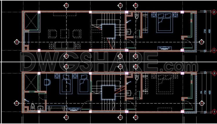 363. Download CAD Design Drawings for a 3-Story House with Dimensions 4m x 15.8m