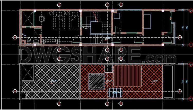 363. Download CAD Design Drawings for a 3-Story House with Dimensions 4m x 15.8m