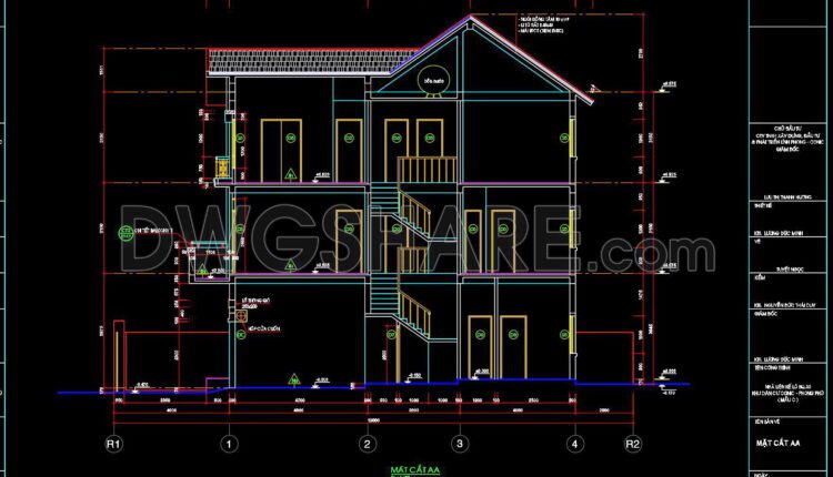 364. Download CAD Design Drawings for a 3-Story House with Dimensions 7.4m x 12m