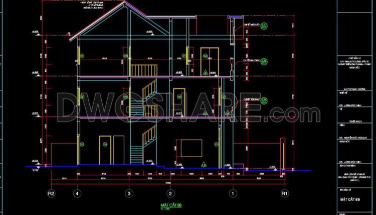 364. Download CAD Design Drawings for a 3-Story House with Dimensions 7.4m x 12m