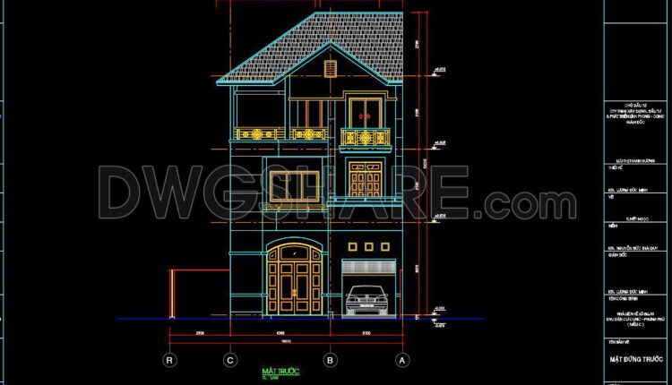 364. Download CAD Design Drawings for a 3-Story House with Dimensions 7.4m x 12m