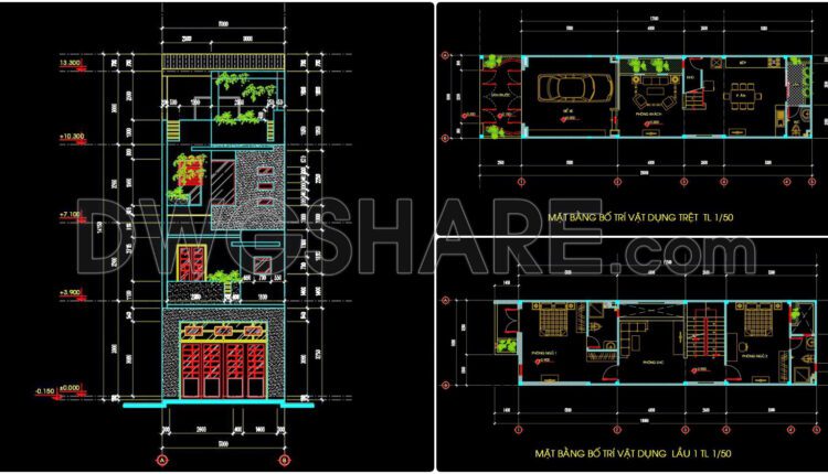 365. Download CAD Design Drawings for a 4-Story House with Dimensions 5m x 19.8m