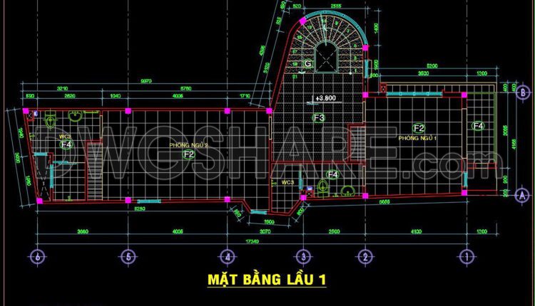39. Download free detailed CAD drawings of floor plans for a 4-story townhouse