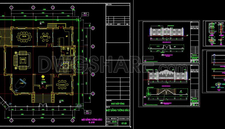 460. Download CAD design drawings for a 4-story French classical villa with dimensions of 15m x 16m