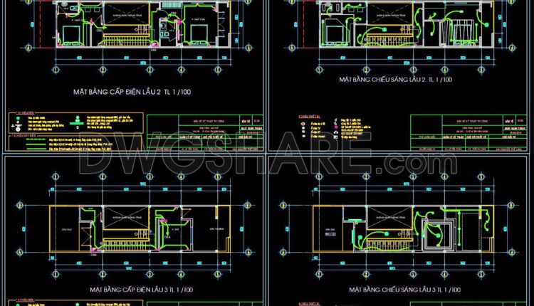 90. CAD drawings for detailed electrical designs for a 3-story townhouse