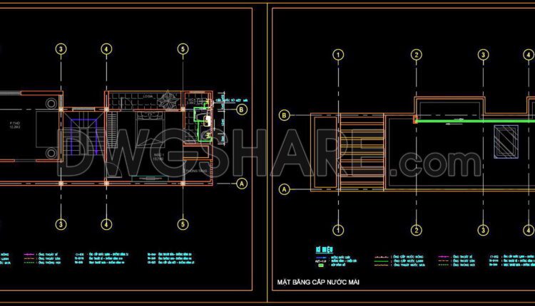 93. CAD drawings detailing the design of water supply and drainage systems for a 3-story townhouse