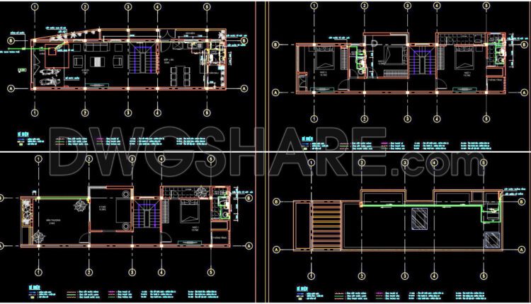 93. CAD drawings detailing the design of water supply and drainage systems for a 3-story townhouse