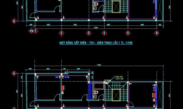 100. CAD drawings for detailed electrical designs for a 3-story townhouse