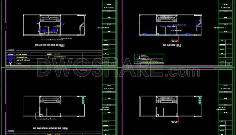 102. CAD drawings for detailed electrical designs for a 4-story townhouse