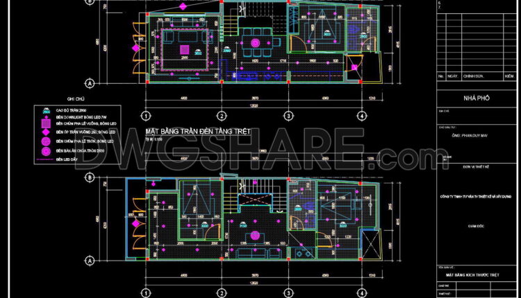 120. Detailed CAD drawings for the ceiling layout design of a 2-story townhouse