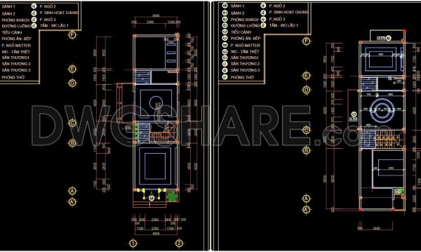 126. Detailed CAD drawings for the ceiling layout design of a 2-story townhouse