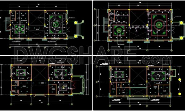 133. Detailed CAD drawings for the ceiling layout design of a 3-story townhouse