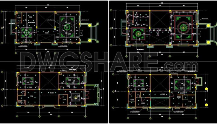 133. Detailed CAD drawings for the ceiling layout design of a 3-story townhouse
