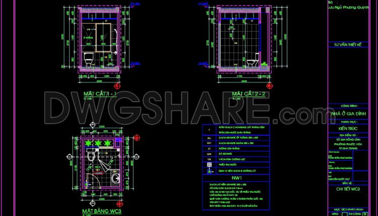 233. Free download of CAD technical drawings for the construction of bathrooms in townhouses
