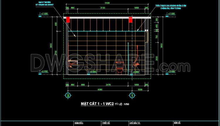 236. Free download of CAD technical drawings for the construction of bathrooms in townhouses