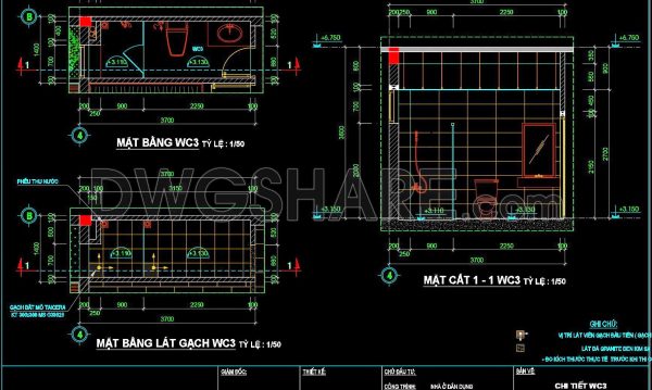 236. Free download of CAD technical drawings for the construction of bathrooms in townhouses