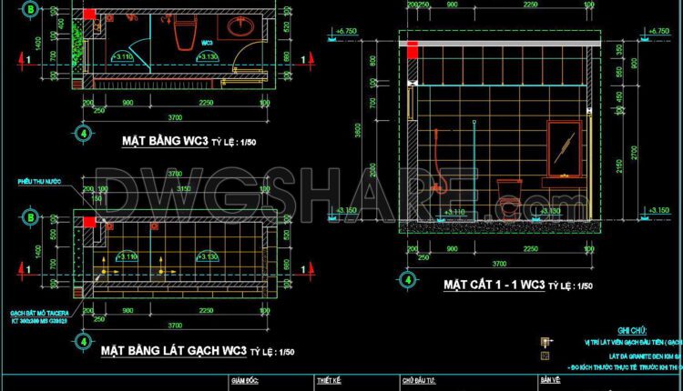 236. Free download of CAD technical drawings for the construction of bathrooms in townhouses