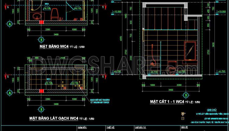 236. Free download of CAD technical drawings for the construction of bathrooms in townhouses