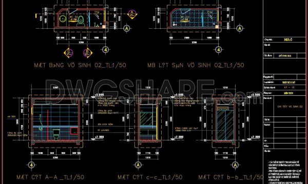 238. Free download of CAD technical drawings for the construction of bathrooms in townhouses