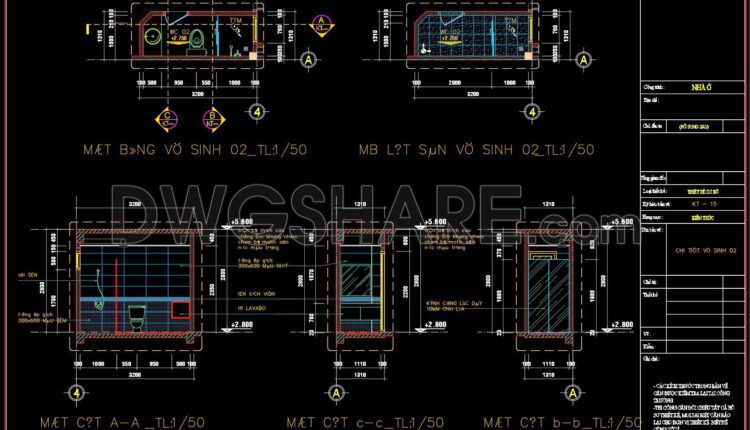 238. Free download of CAD technical drawings for the construction of bathrooms in townhouses