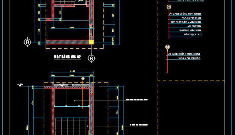239. Free download of CAD technical drawings for the construction of bathrooms in townhouses