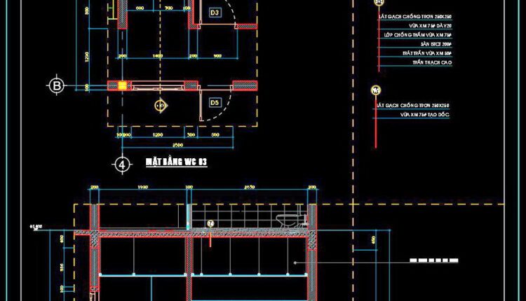 239. Free download of CAD technical drawings for the construction of bathrooms in townhouses