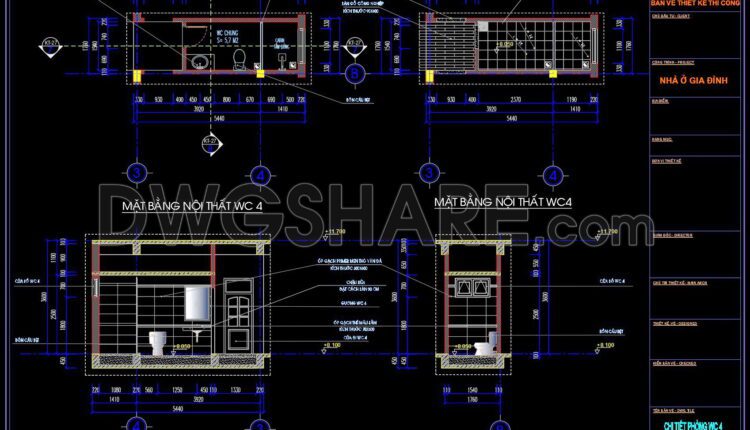 242. Free download of CAD technical drawings for the construction of bathrooms in townhouses