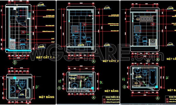 243. Free download of CAD technical drawings for the construction of bathrooms in townhouses