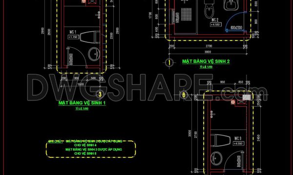 251. Free download of CAD technical drawings for the construction of bathrooms in townhouses