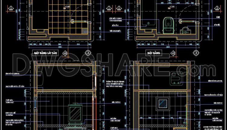 254. Free download of CAD technical drawings for the construction of bathrooms in townhouses