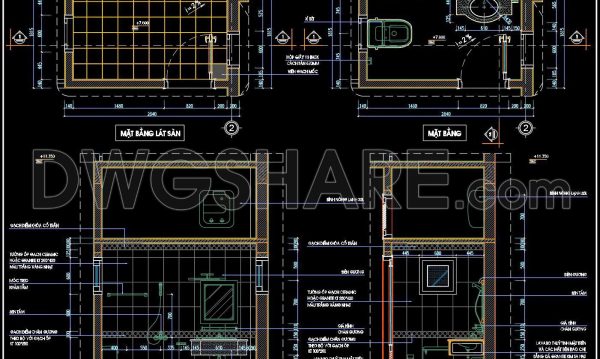254. Free download of CAD technical drawings for the construction of bathrooms in townhouses