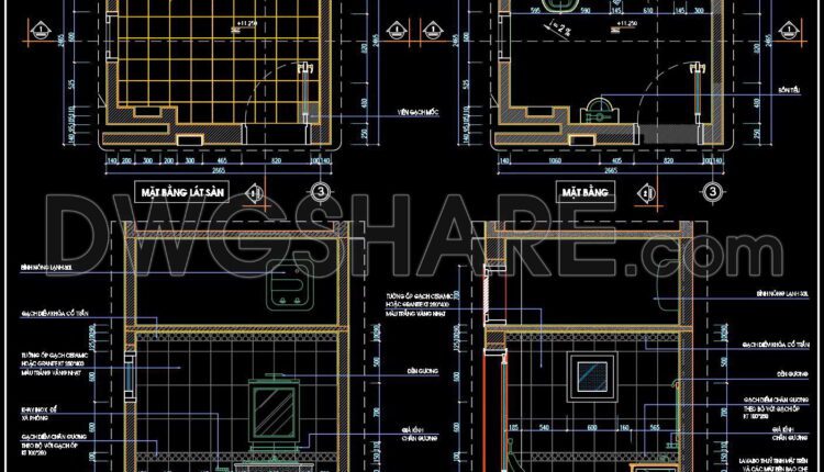 254. Free download of CAD technical drawings for the construction of bathrooms in townhouses
